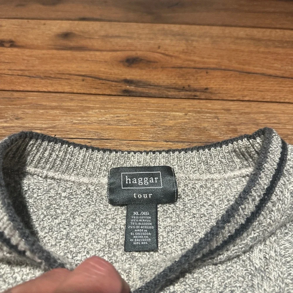 Vintage Haggar Grey Golf Embroidered Cable Knit Sweater Mens XL